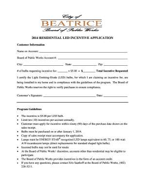 2014 Residential LED Incentive Application