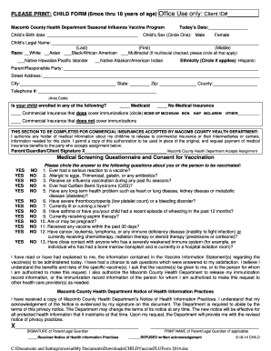 Child Influenza Vaccine Consent Form