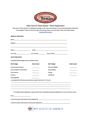 Take Care of Texas Award Patch Application