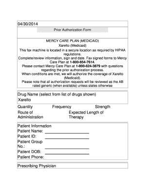 Prior Authorization Form for Xarelto (Medicaid)