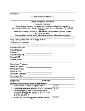 Mercy Care Plan Oxycontin Prior Authorization Form