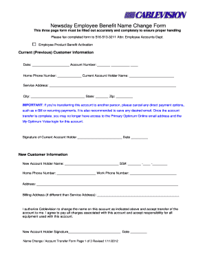 Newsday Employee Benefit Name Change Form
