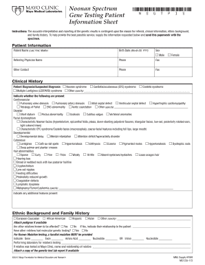 Noonan Spectrum Gene Testing Patient Information Sheet