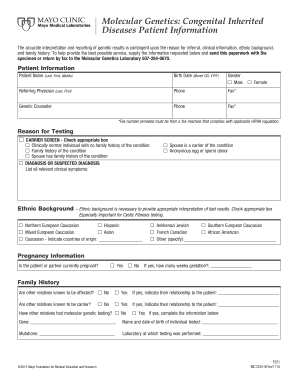 Molecular Genetics Patient Information Form