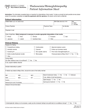 Thalassemia Hemoglobinopathy Patient Information Sheet