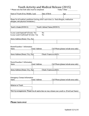 Youth Activity and Medical Release Form