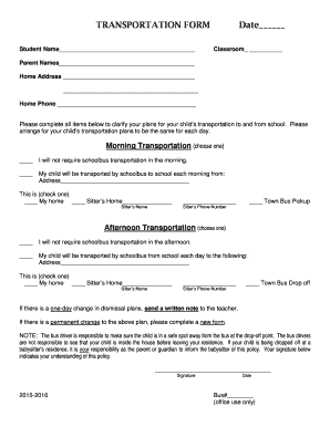 Student Transportation Form