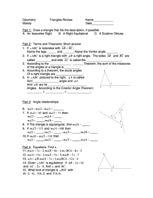 Geometry Triangles Review Worksheet