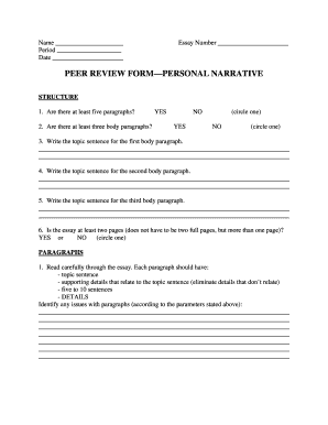 Peer Review Form - Personal Narrative
