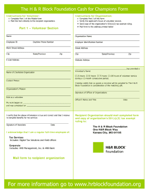 H&R Block Foundation Cash for Champions Form