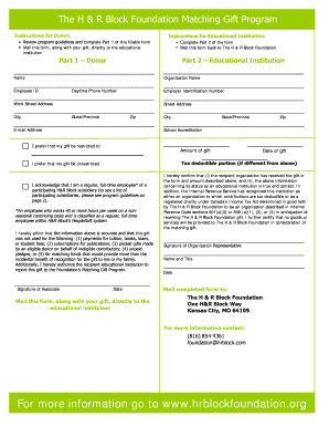 H&R Block Foundation Matching Gift Program Form