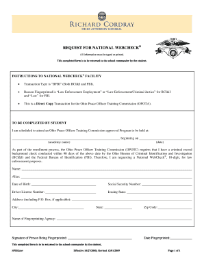 Request for National WebCheck for Law Enforcement Training