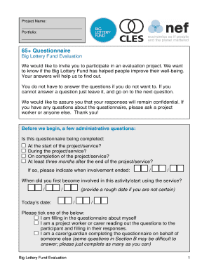Big Lottery Fund Well-being Evaluation Form