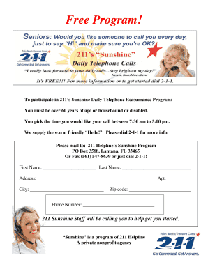 Sunshine Daily Telephone Reassurance Program Application