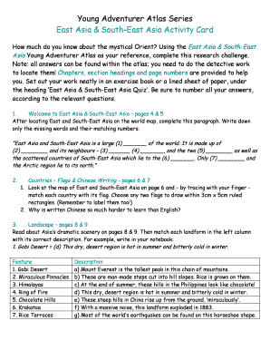 East Asia & South-East Asia Activity Card