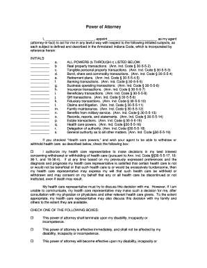 Indiana Power of Attorney Form