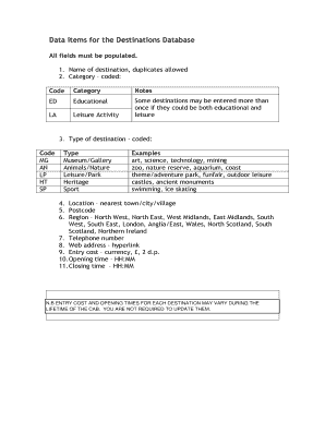 Destination Database Form