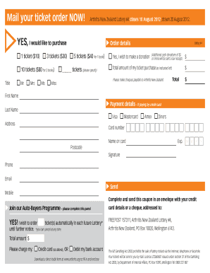 Arthritis New Zealand Lottery Ticket Order Form