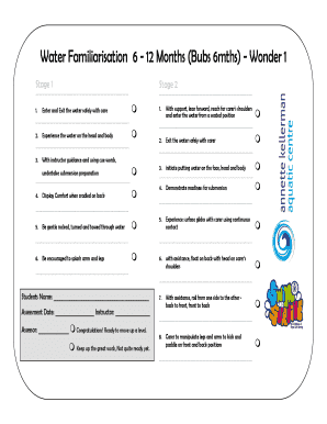 Water Familiarisation Form for 6-12 Months