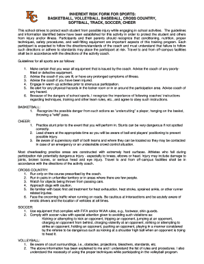 Inherent Risk Form for School Sports