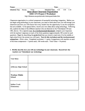 Pta project proposal - Ideas about Classroom Organization EDCI 271 Project 3 Worksheet