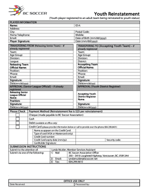 Youth Player Reinstatement Form