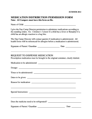 Medication Distribution Permission Form