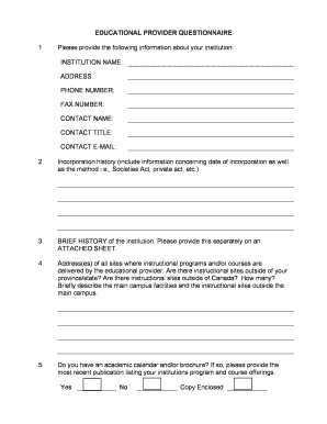Educational Provider Questionnaire