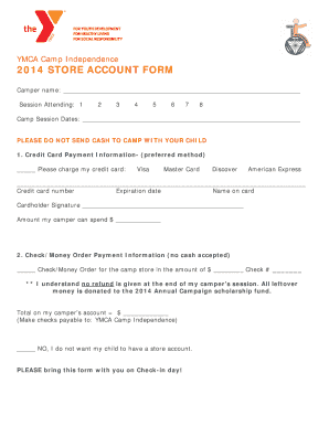 YMCA Camp Store Account Form
