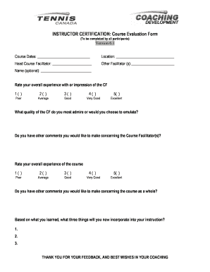 Instructor Certification Course Evaluation Form