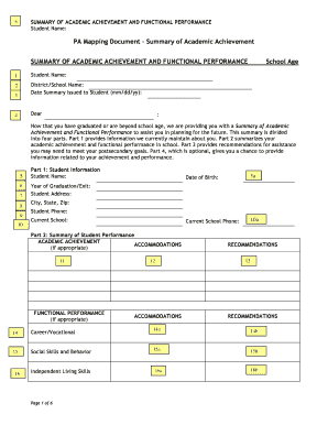 Summary of Academic Achievement and Functional Performance