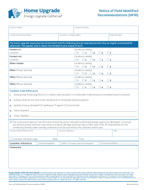 Notice of Field Identified Recommendations