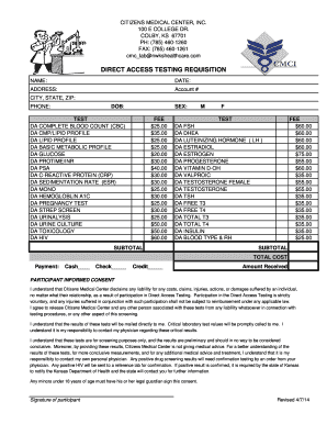 Citizens Medical Center Lab Test Requisition