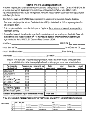 NUMATS 2014-2015 School Registration Form
