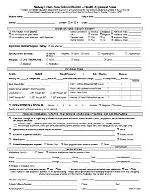 New York Health Appraisal Form