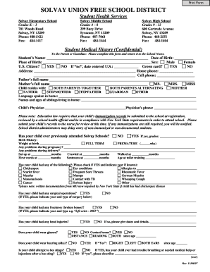 Student Medical History Form