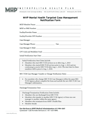 Mental Health Targeted Case Management Notification Form