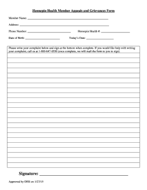 Hennepin Health Member Appeals and Grievances Form