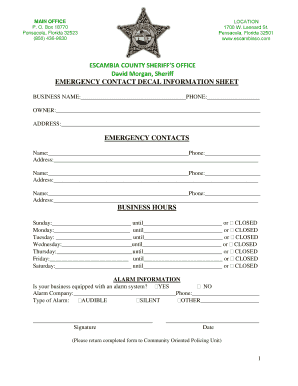 Emergency Contact Decal Information Sheet