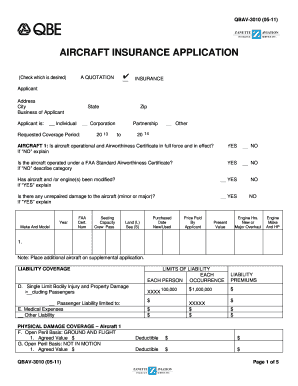 Aircraft Insurance Application Form QBAV-3010