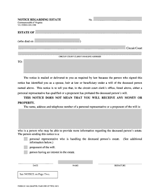 Virginia Estate Notice Form