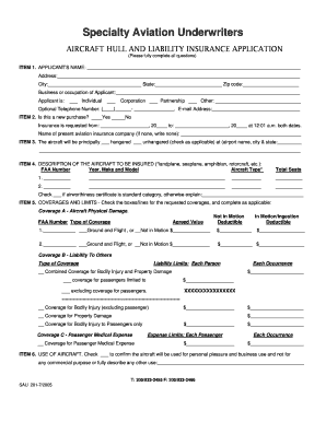 Aircraft Hull and Liability Insurance Application