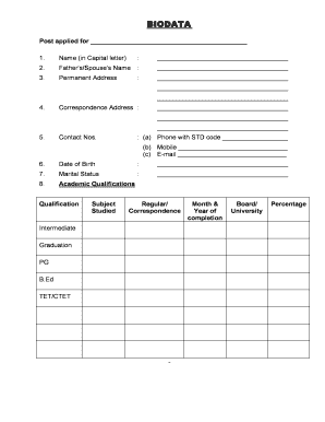 Biodata Form for Job Application