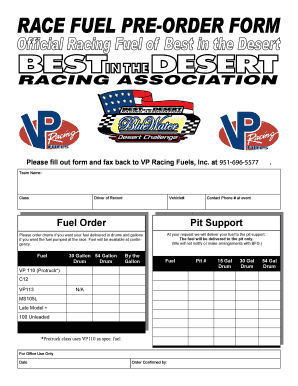 VP Racing Fuels Order Form