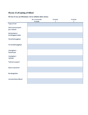 Internet Service Provider Offer Comparison Form