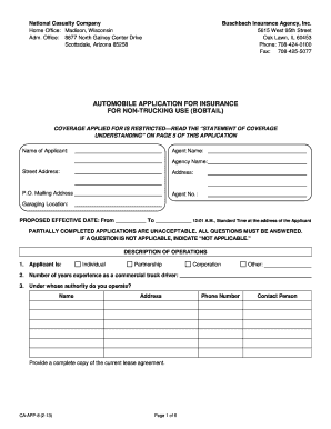 Automobile Insurance Application for Non-Trucking Use