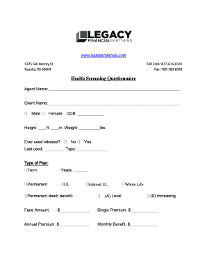 Health Screening Questionnaire for Life Insurance Application