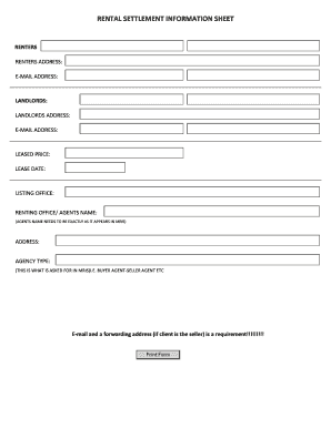 Rental Settlement Information Sheet