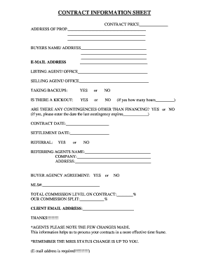 Real Estate Contract Information Sheet