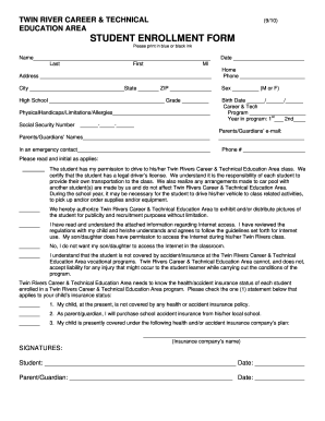 Twin Rivers Student Enrollment Form